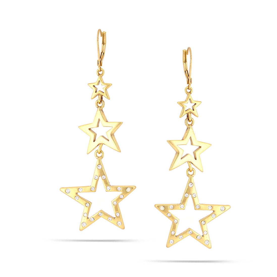 Gold-Tone Metal White Crystal 3 Star  Earrings