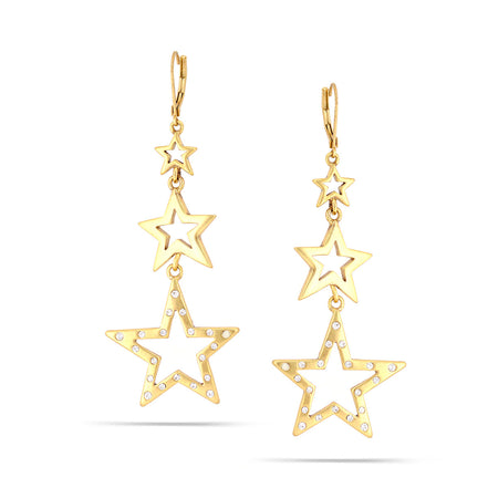 Gold-Tone Metal White Crystal 3 Star  Earrings