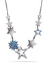 Hematite-Tone Metal Star Blue Crystal Necklace