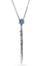 Hematite-Tone Metal Blue Crystal Flower Tassel Necklace