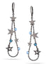 Hematite-Tone Metal Blue Crystal Multi Star Earrings