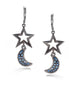 Hematite-Tone Metal Star And Moon White Crystal Earrings