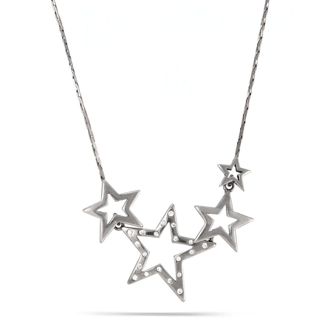 Rhodium-Tone Metal Star Blue Crystal Necklace