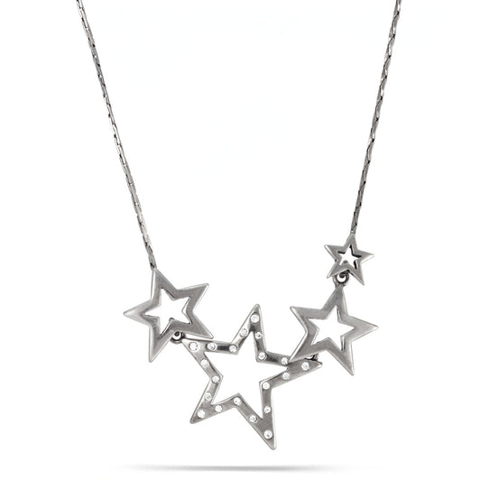 Rhodium-Tone Metal Star Blue Crystal Necklace