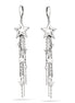Rhodium-Tone Metal White Crystal Multi Star Tassel Earrings
