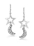 Rhodium-Tone Metal Star And Moon White Crystal Earrings