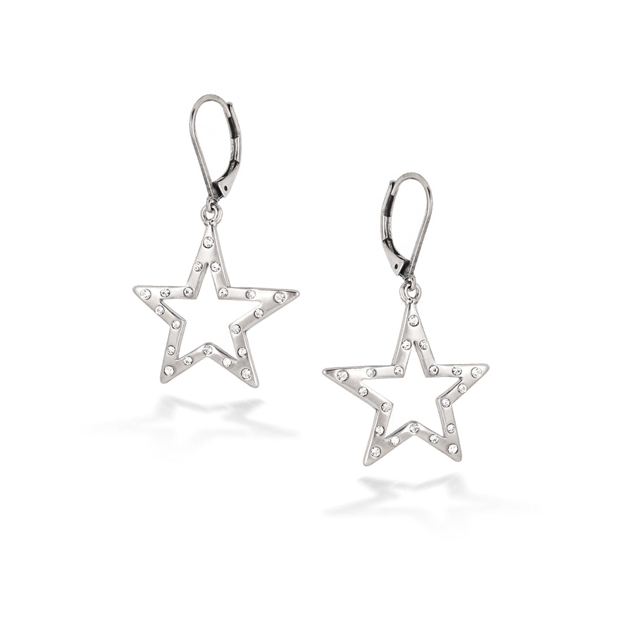 Rhodium-Tone Metal White Crystal Star  Earrings