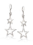 Rhodium-Tone Metal White Crystal 3 Star  Earrings