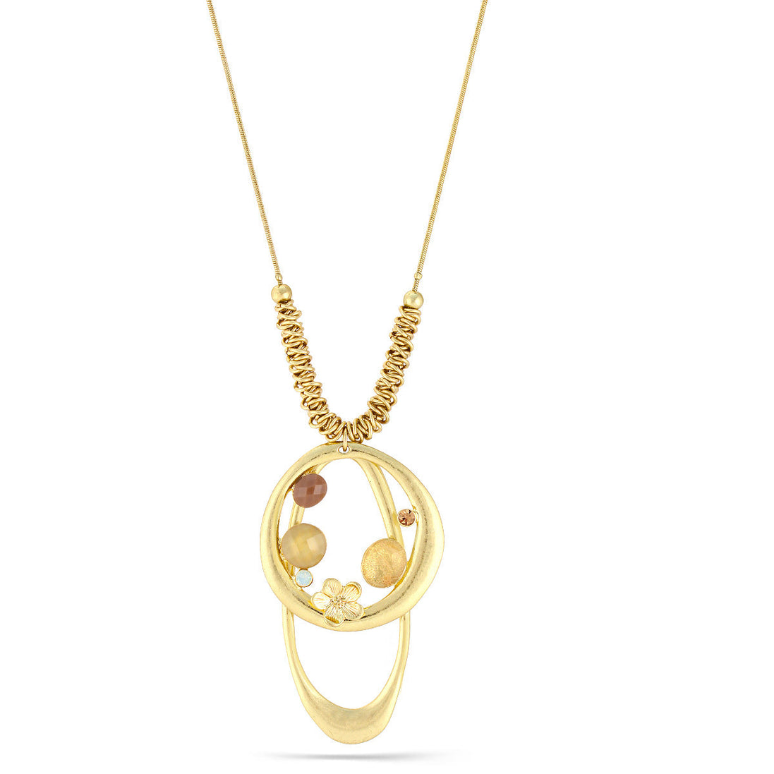 Gold-Tone Metal Brown And Yellow Stone Pendant Necklace