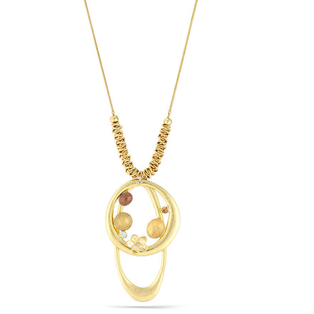 Gold-Tone Metal Brown And Yellow Stone Pendant Necklace