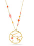 Gold-Tone Metal Lion Charm And Orange Beads Drop Earrings