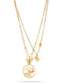 Gold-Tone Metal Lion Flower And Bee Charms Layered Necklace