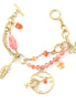 Silver-Tone Metal Charms Peach Beads Wrap Around Bracelets