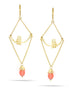 Gold-Tone Metal Love Birds Orange Crystal Drop Earrings