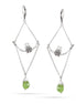 Silver-Tone Metal Love Birds Green Teardrop Earrings