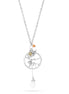 Silver-Tone Metal Lion Flower And Bee Charms White Teardrop Necklace