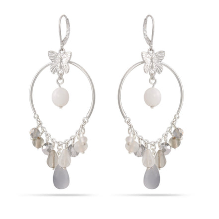 Silver-Tone Metal Butterfly And Beads Drop Earrings