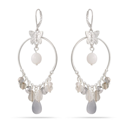 Silver-Tone Metal Butterfly And Beads Drop Earrings