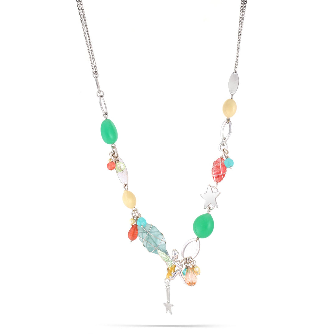 Silver-Tone Metal Multicolor Charm Necklace