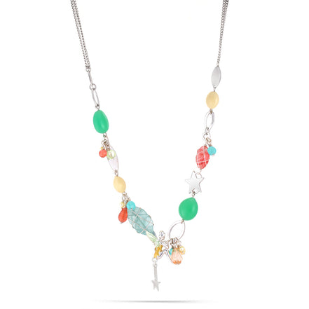 Silver-Tone Metal Multicolor Charm Necklace
