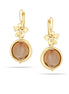 Gold-Tone Metal Flower Brown Stone Drop Earrings