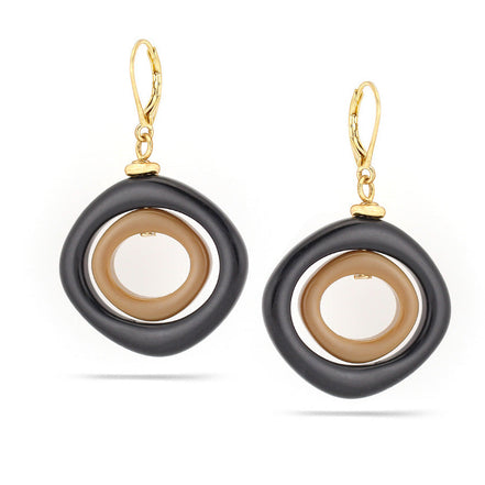 Gold-Tone Metal Black And Brown Drop Earrings