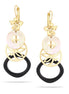 Gold-Tone Metal Flower Filigree Black And Mother Of Pearl Drop Earrings