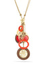 Gold-Tone Metal Filigree Coral Brown And Mother Of Pearl Drop Longnecklace