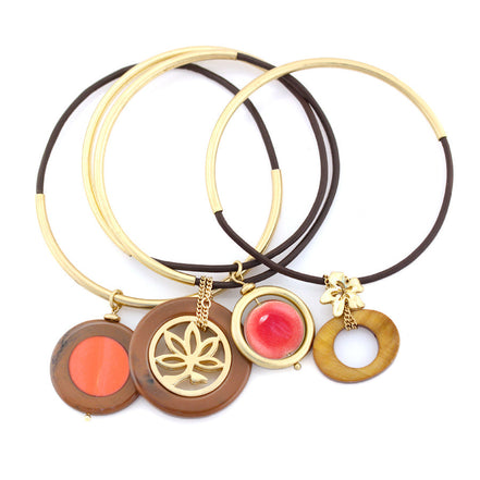 Gold-Tone Metal Filigree Coral And Brown Set Of 4 Charm Bracelets