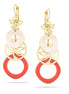 Gold-Tone Metal Filigree Coral And Mother Of Pearl Drop Earrings