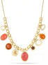Gold-Tone Metal Coral And Brown Stone Necklace