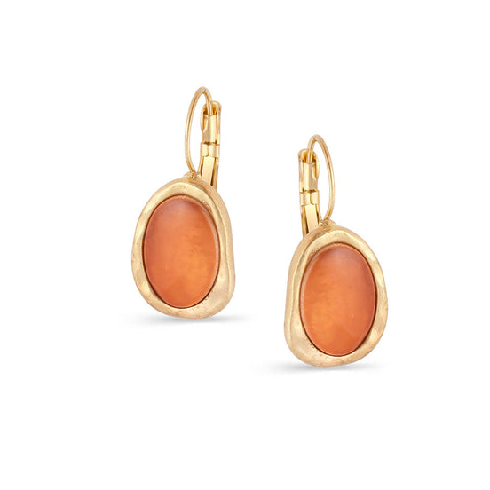 Gold-Tone Metal Orange Oval Stone Drop Earrings