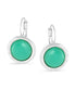 Silver Matte Finished Tone Metal Green Round Stone Drop Earrings