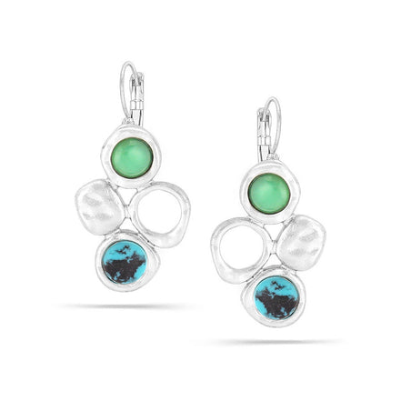 Silver-Tone Hammered Metal Turquoise Tone Drop Earrings