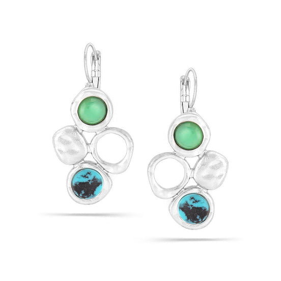 Silver-Tone Hammered Metal Turquoise Tone Drop Earrings