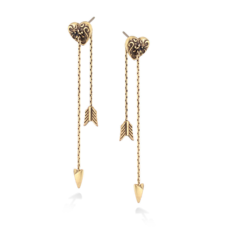 Gold-Tone Metal Heart And Arrow Drop Earrings