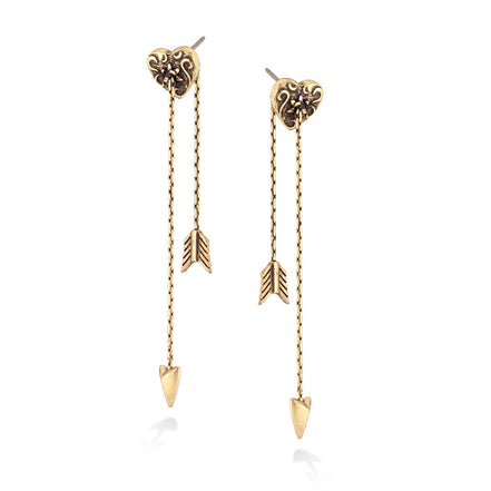 Gold-Tone Metal Heart And Arrow Drop Earrings