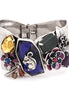 Silver-Tone Metal Squirrel And Purple Crystal Flower Hinged Bracelets