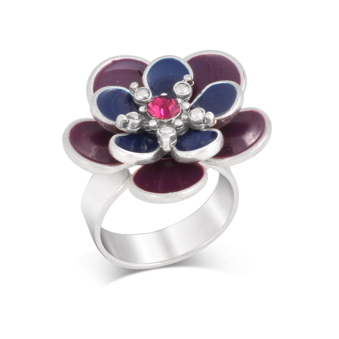 Silver-Tone Metal Amethyst Adjustable Up To Size 8 Ring