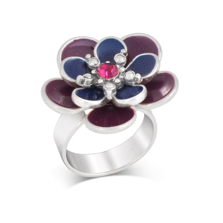 Silver-Tone Metal Amethyst Adjustable Up To Size 8 Ring