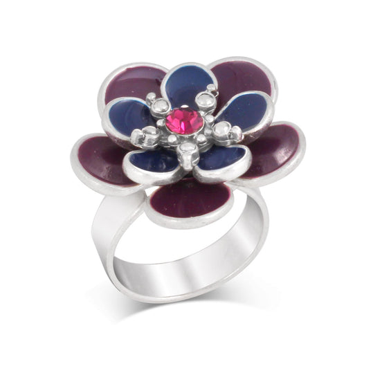 Silver-Tone Metal Amethyst Adjustable Up To Size 8 Ring