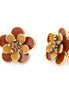 Gold-Tone Metal Peach And Orange Flower Crystal Clip On Earrings
