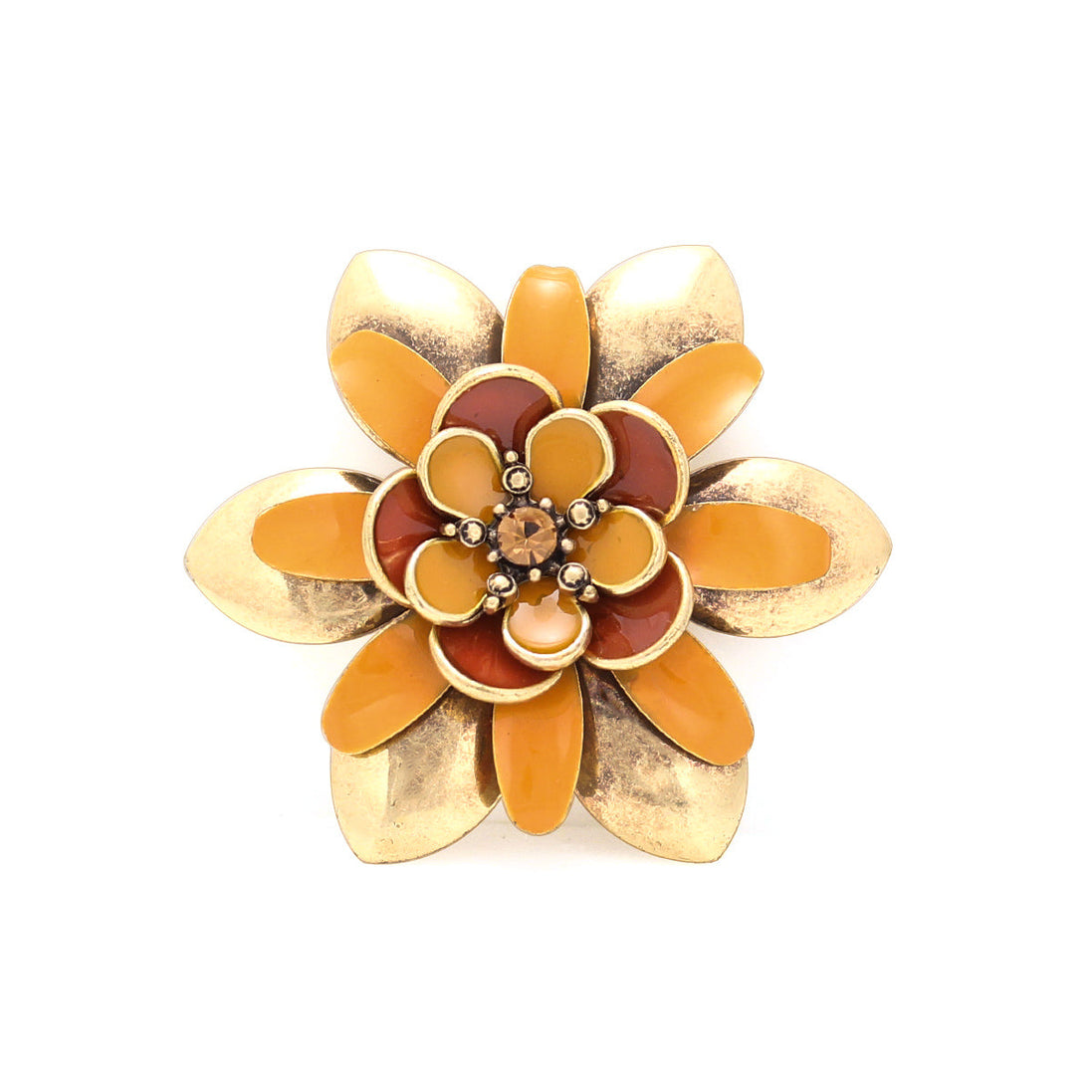 Gold-Tone Metal Peach And Orange Flower Crystal Brooches