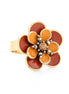 Gold-Tone Metal Peach And Orange Flower Crystal Adjustable Up To Size 8 Ring