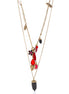 Gold-Tone Metal Red  Crystal And Acorn Charm 2 Layered Necklace