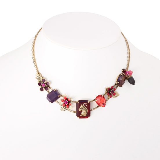 Gold-Tone Metal Squirrel And Acorns Flower Adjustable Lobster Claw Closure Crystal Necklaces