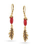 Gold-Tone Metal Leaf Red Drop Earrings