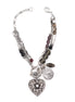 Silver-Tone Metal Filigree Heart Charms Grey Wrap Around Bracelets