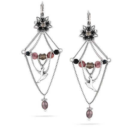 Silver-Tone Metal Flower Crystal Drop Earrings