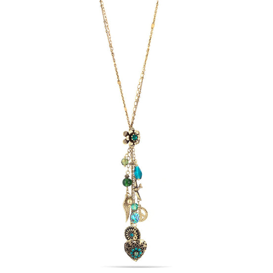 Gold-Tone Metal Mix Charms Adjustable Lobster Claw Closure Necklaces